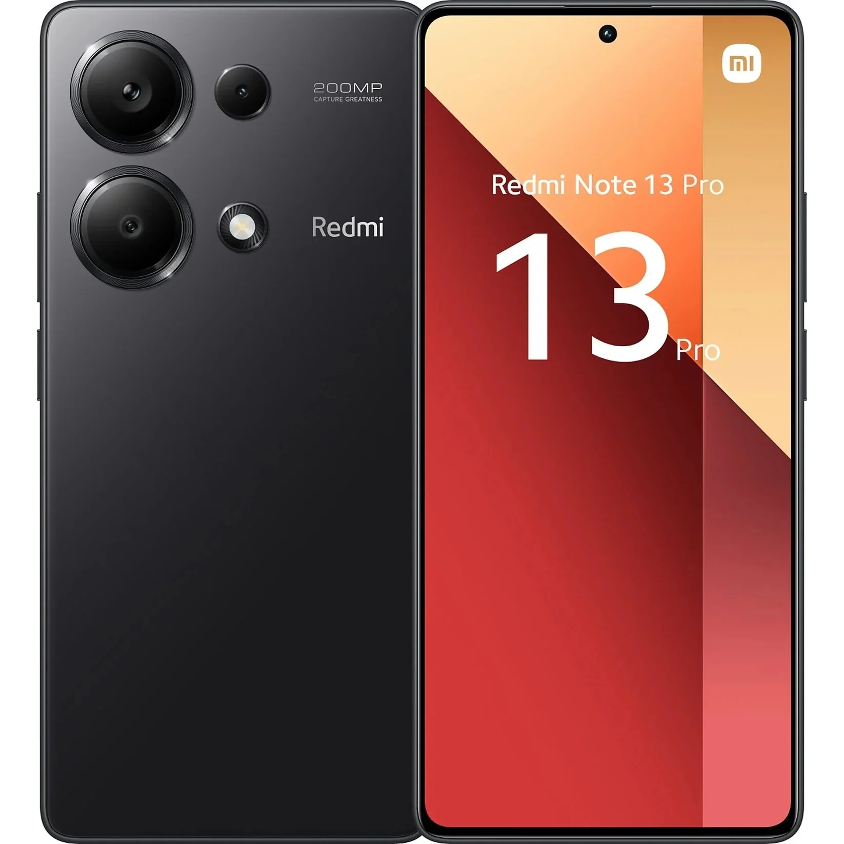Redmi Note 13 Pro color negro, vista frontal y trasera